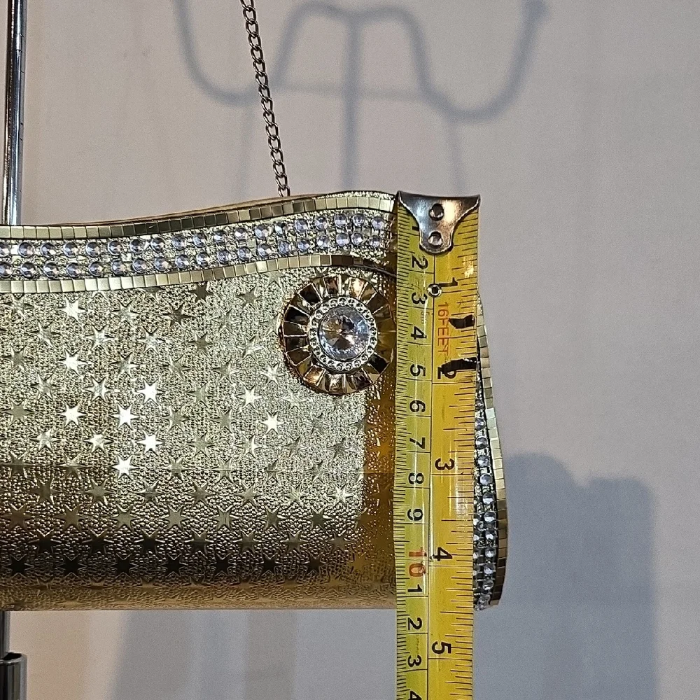 Elegant Gold Clutch with Rhinestone Detailing Evening Cocktails Holidays Medium